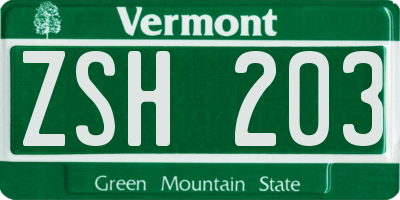 VT license plate ZSH203