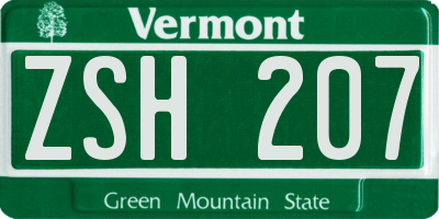 VT license plate ZSH207