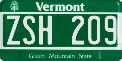 VT license plate ZSH209