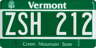 VT license plate ZSH212