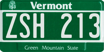 VT license plate ZSH213