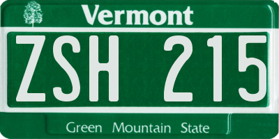VT license plate ZSH215