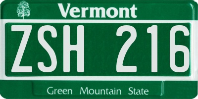 VT license plate ZSH216