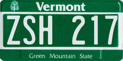VT license plate ZSH217