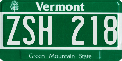 VT license plate ZSH218
