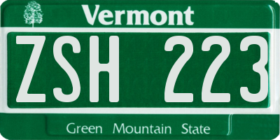 VT license plate ZSH223