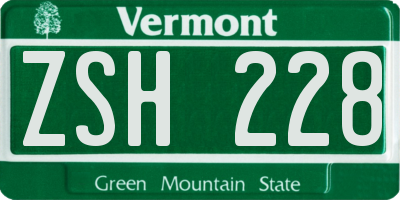 VT license plate ZSH228