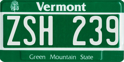 VT license plate ZSH239