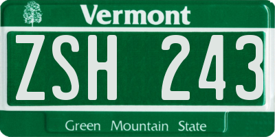 VT license plate ZSH243