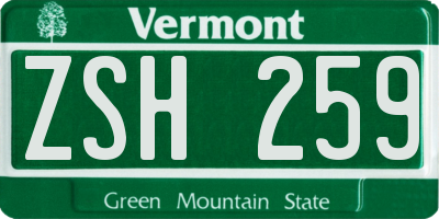 VT license plate ZSH259
