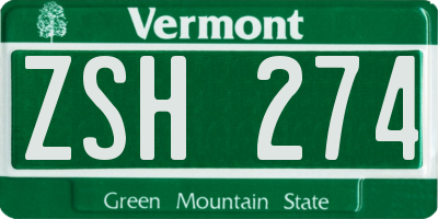 VT license plate ZSH274