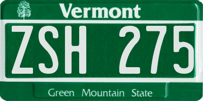VT license plate ZSH275