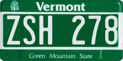 VT license plate ZSH278