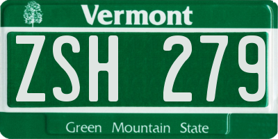 VT license plate ZSH279