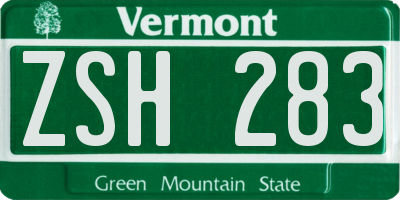 VT license plate ZSH283