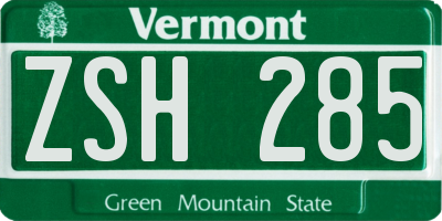 VT license plate ZSH285