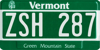 VT license plate ZSH287