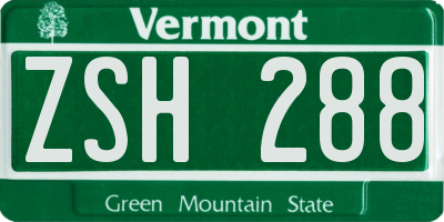 VT license plate ZSH288