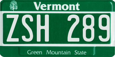 VT license plate ZSH289