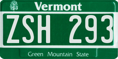 VT license plate ZSH293