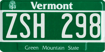VT license plate ZSH298