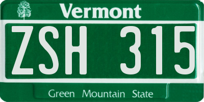 VT license plate ZSH315