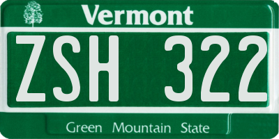 VT license plate ZSH322