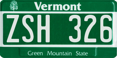 VT license plate ZSH326