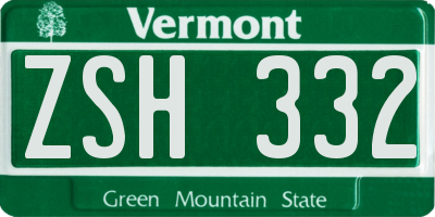 VT license plate ZSH332