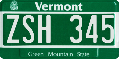 VT license plate ZSH345