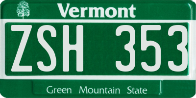 VT license plate ZSH353