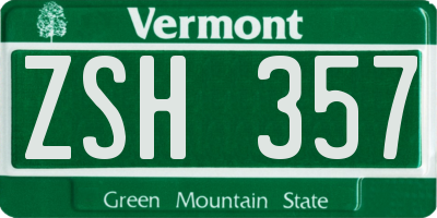 VT license plate ZSH357