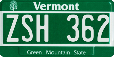 VT license plate ZSH362