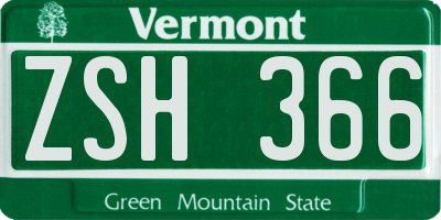 VT license plate ZSH366