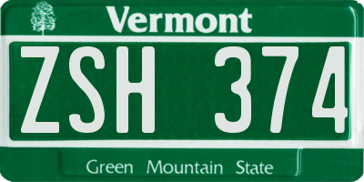 VT license plate ZSH374