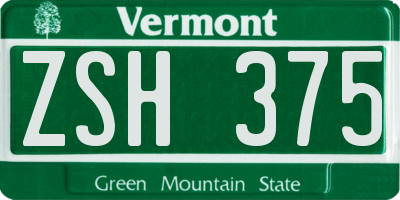 VT license plate ZSH375