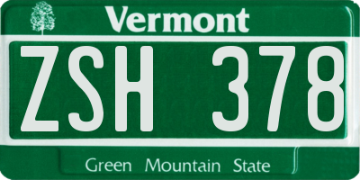 VT license plate ZSH378