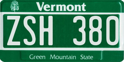 VT license plate ZSH380