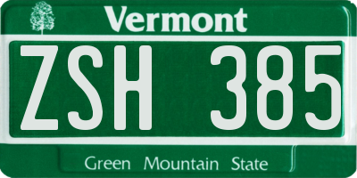 VT license plate ZSH385