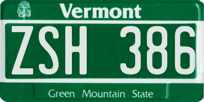 VT license plate ZSH386