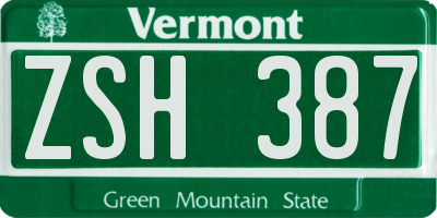 VT license plate ZSH387