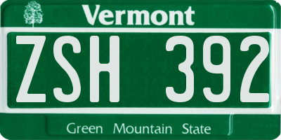 VT license plate ZSH392