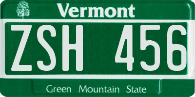 VT license plate ZSH456