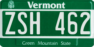 VT license plate ZSH462