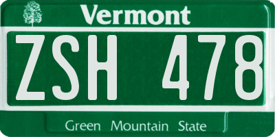 VT license plate ZSH478