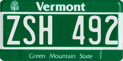 VT license plate ZSH492