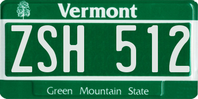 VT license plate ZSH512