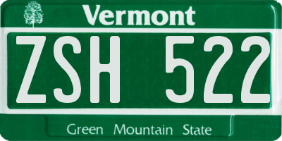 VT license plate ZSH522