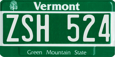 VT license plate ZSH524