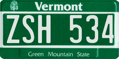 VT license plate ZSH534